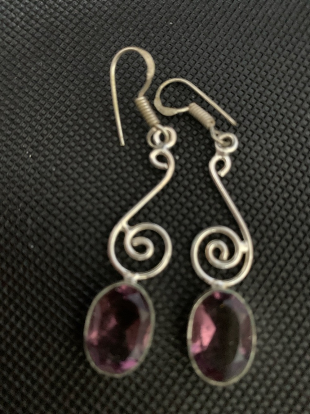 .925 Silver Spiral Drop Earrings with Purple Amathyst